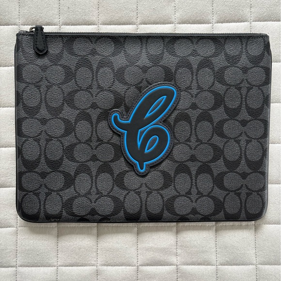 Coach Black and Gray Patterned Pouch with Blue Accent - Tablet Case